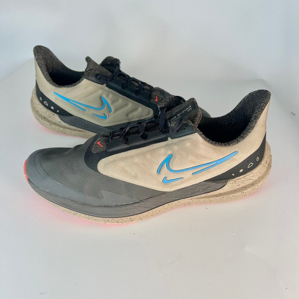 Nike Air Zoom Winflo 9 Shield Sneakers Shoes Black Ash Brown Taupe Grey Men 11.5
